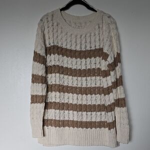 Pilcro Cream and Brown Striped Sweater